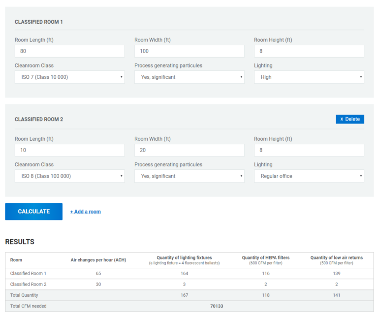 New Cleanroom Design Calculator Tool | MECART Cleanrooms